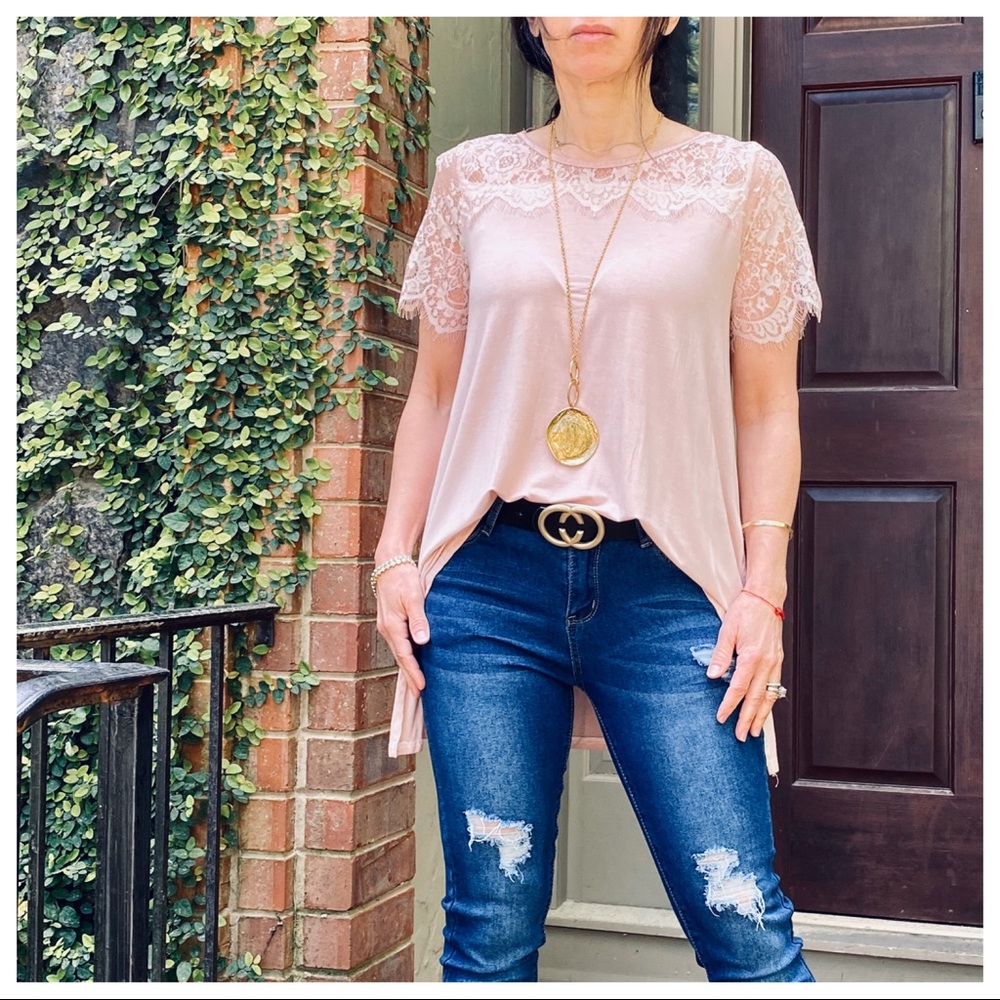 LACE TRIM DETAIL BOHO LOOSE FIT TUNIC TOP - Picture 2 of 7